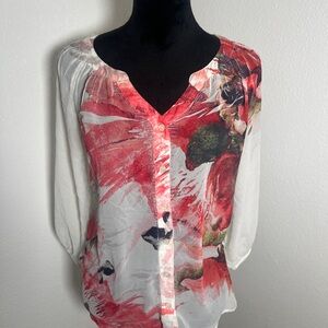AB Studio Red and White Floral Blouse
